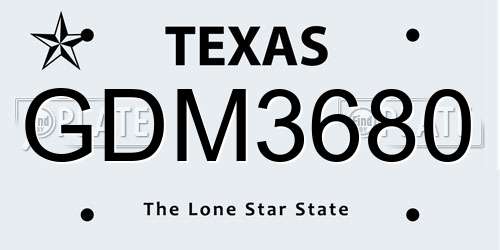 GDM3680 Texas License Plate