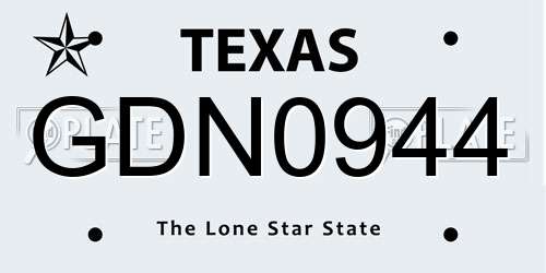 GDN0944 Texas License Plate