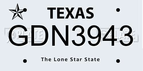 GDN3943 Texas License Plate