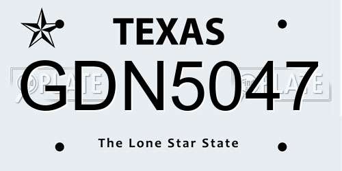 GDN5047 Texas License Plate