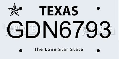GDN6793 Texas License Plate