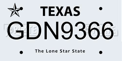 GDN9366 Texas License Plate