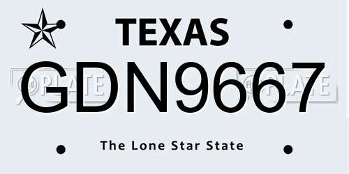 GDN9667 Texas License Plate