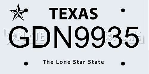 GDN9935 Texas License Plate