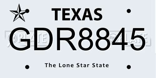 GDR8845 Texas License Plate