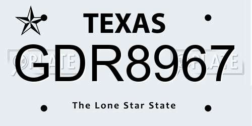 GDR8967 Texas License Plate