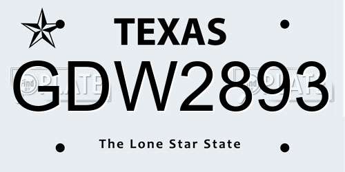 GDW2893 Texas License Plate