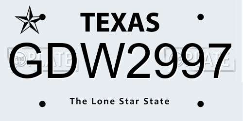 GDW2997 Texas License Plate