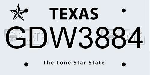 GDW3884 Texas License Plate