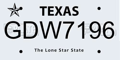 GDW7196 Texas License Plate