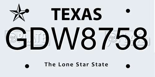 GDW8758 Texas License Plate
