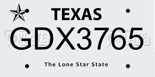 GDX3765 Texas License Plate
