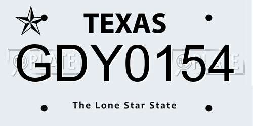 GDY0154 Texas License Plate