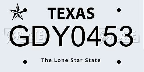 GDY0453 Texas License Plate