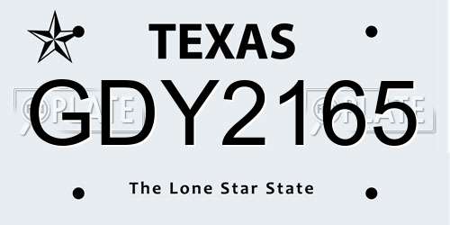 GDY2165 Texas License Plate
