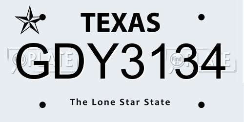 GDY3134 Texas License Plate