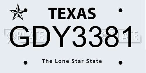 GDY3381 Texas License Plate