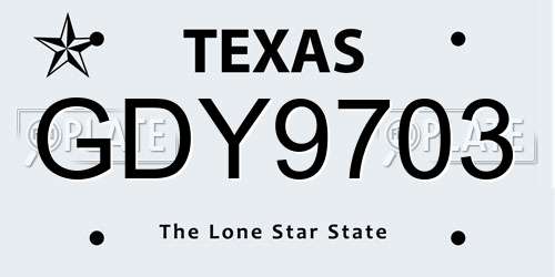 GDY9703 Texas License Plate