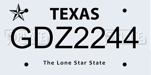 GDZ2244 Texas License Plate