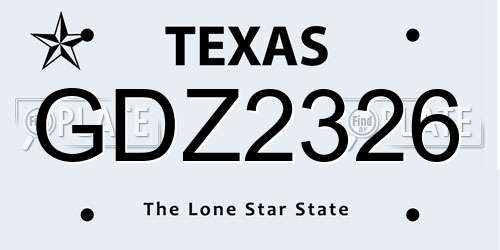 GDZ2326 Texas License Plate