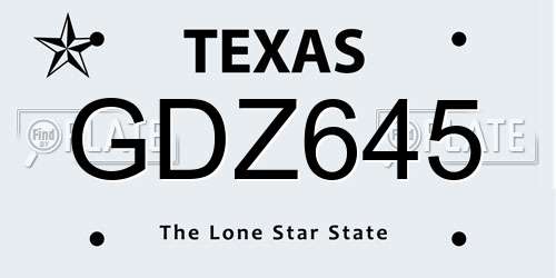 GDZ645 Texas License Plate