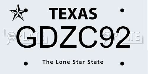 GDZC92 Texas License Plate