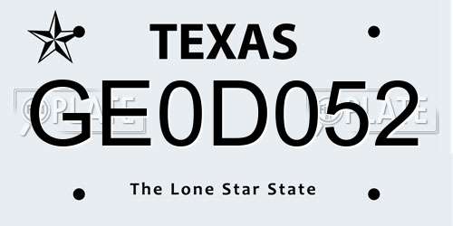 GE0D052 Texas License Plate