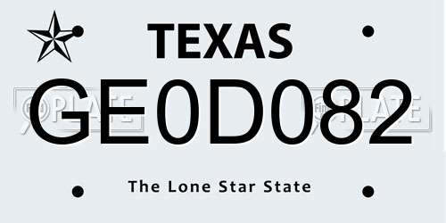 GE0D082 Texas License Plate