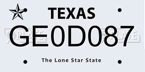 GE0D087 Texas License Plate