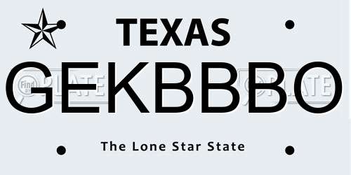 GEKBBBO Texas License Plate