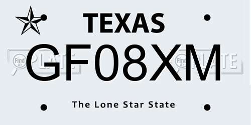 GF08XM Texas License Plate