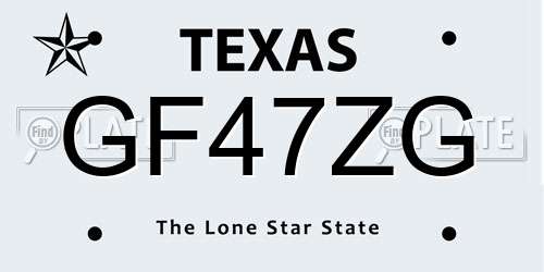 GF47ZG Texas License Plate