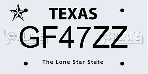 GF47ZZ Texas License Plate