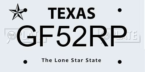 GF52RP Texas License Plate