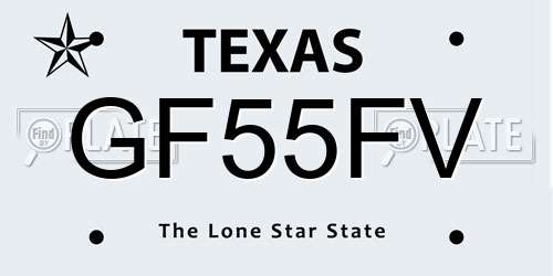 GF55FV Texas License Plate