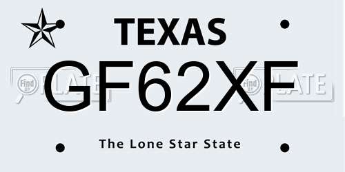 GF62XF Texas License Plate