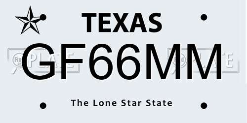 GF66MM Texas License Plate