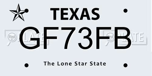 GF73FB Texas License Plate