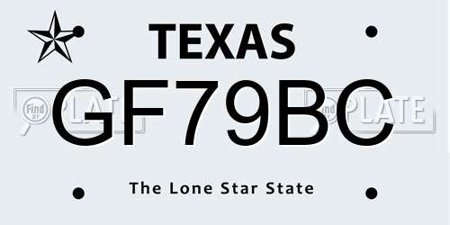 GF79BC Texas License Plate
