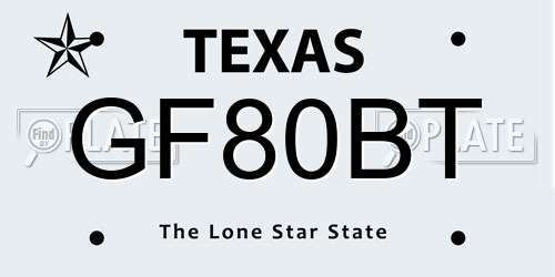 GF80BT Texas License Plate