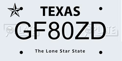 GF80ZD Texas License Plate