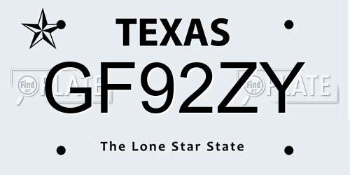 GF92ZY Texas License Plate