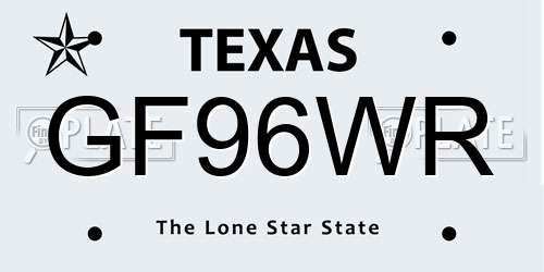 GF96WR Texas License Plate