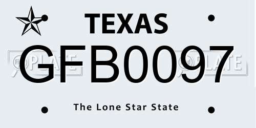 GFB0097 Texas License Plate