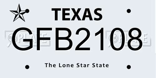 GFB2108 Texas License Plate