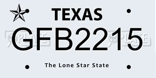GFB2215 Texas License Plate