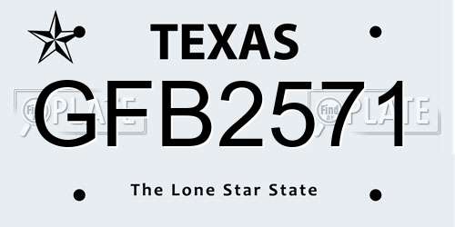 GFB2571 Texas License Plate