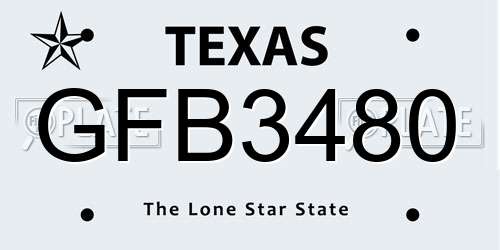 GFB3480 Texas License Plate