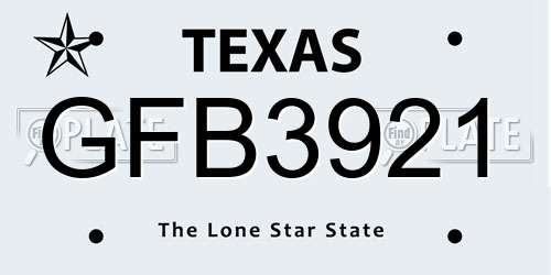 GFB3921 Texas License Plate