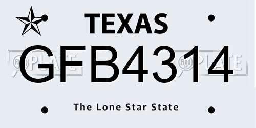 GFB4314 Texas License Plate